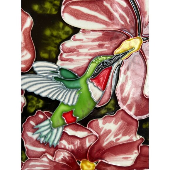 EN VOGUE Hand-Crafted 3D Hummingbird Art Tile Freestanding Hanging 8" Sq READ - Picture 7 of 15